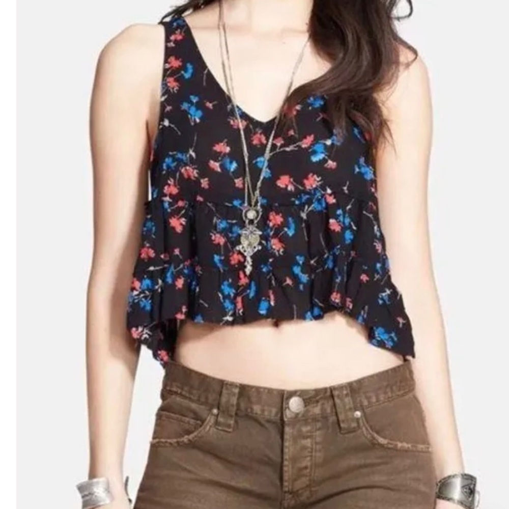 Free People Intimately Black Floral Swing Crop Top​​​​